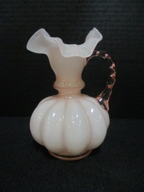 Fenton Art Glass Pink Ruffle Melon Pitcher: 6 1/4"