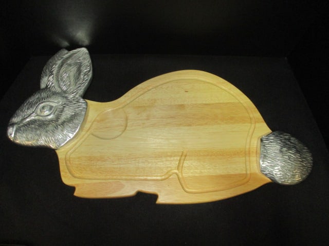 Rabbit Shaped Pewter/Wood Charcuterie Tray: 22 x 12
