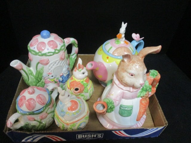Rabbit Teapots Grouping: see all pictures