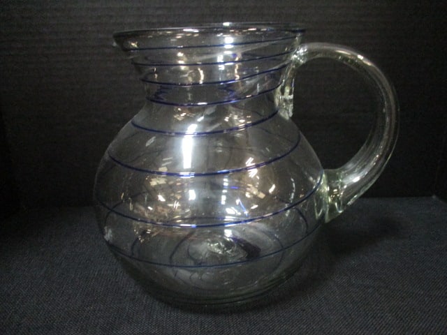 Handcrafted Mexican Recycled Glass Pitcher: 9"