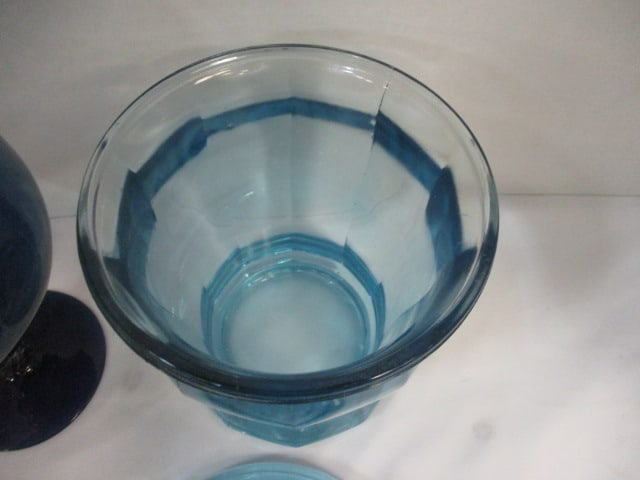 Blue & Clear Crystal 9" Goblet, Blue Glass Ginger Jar - 3