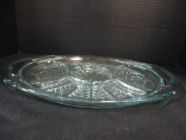 Aqua Green Glass Divided Platter: 15 1/2 x 11