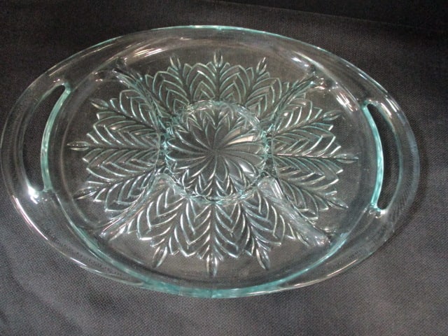 Aqua Green Glass Divided Platter - 2