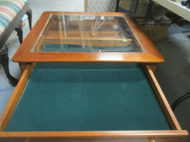 Square Cocktail Table w/Glass Top & 2 Sliding Drawers - 4