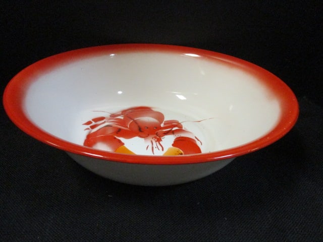Bon Voyage Lobster Enamel Bowl: 12" Diameter x 3 1/2" Deep