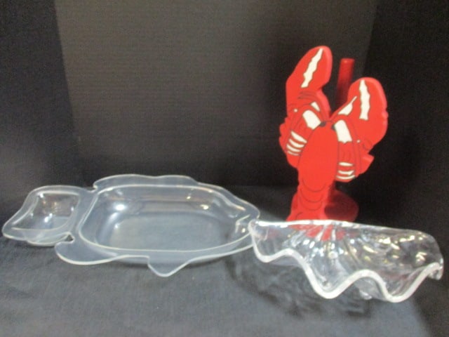 Lobster Wood Paper Towel Holder, Shell Dish, Fish Chip n Dip: see all pictures