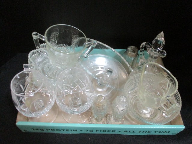 Glass & Crystal Table Grouping-2 Stems, Salt/Pepper, Cruet, etc: see all pictures