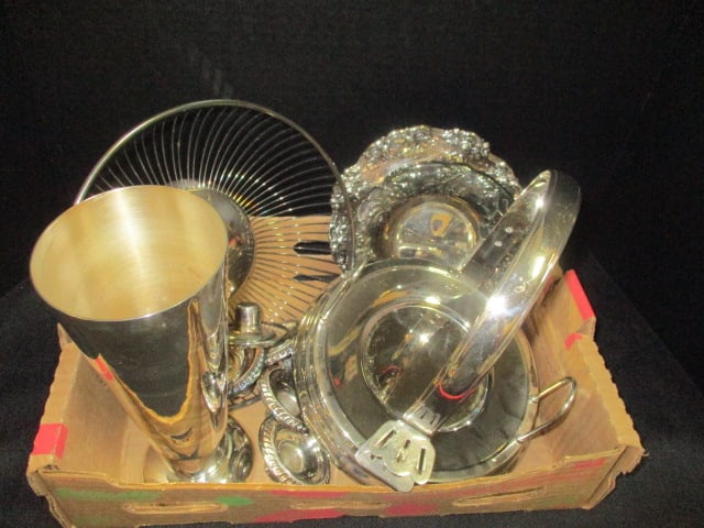 Silverplate Grouping-Vase 9 1/2", Bread Basket, Bowl, etc.: see all pictures