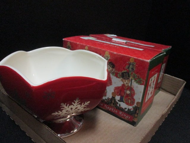 Christmas Bears (4 PC) Napkin Rings in Box (2 Boxes), &: Teleflora Snowflake Bowl