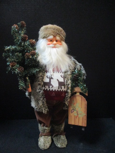 Woodland Santa Figurine w/Fair Isle Reindeer Sweater: 16"