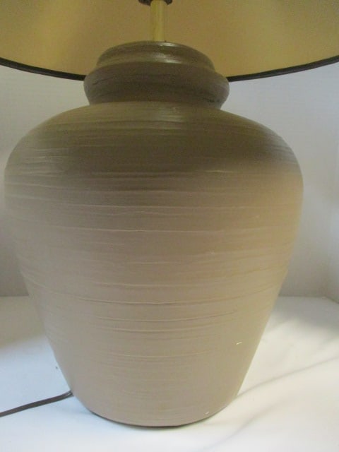 Ceramic Beige Textured Table Lamp w/Brass Elephant Finial - 2