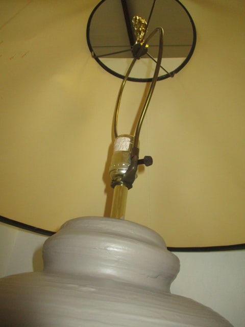 Ceramic Beige Textured Table Lamp w/Brass Elephant Finial - 3