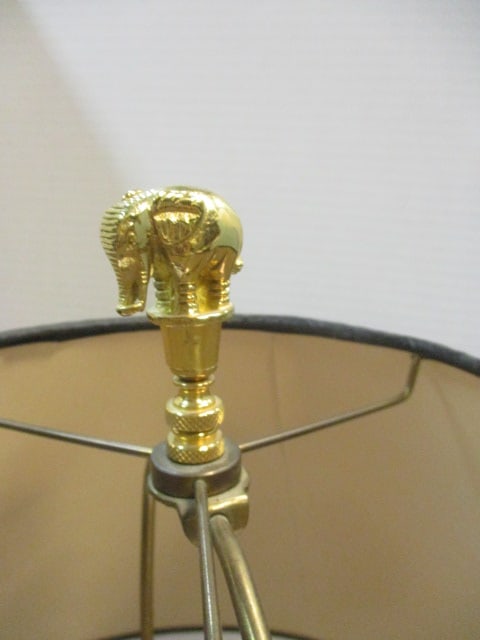 Ceramic Beige Textured Table Lamp w/Brass Elephant Finial - 5