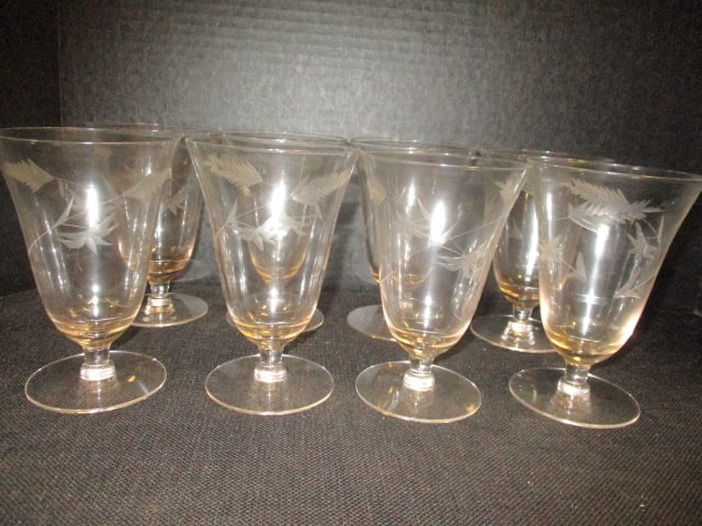 Etched Wheat Crystal Stemware (Lot of 8): 5 1/2"