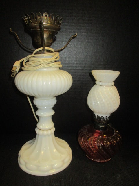 Hobnail Pattern 8 1/2" Oil Lamp, Milkglass 13" Oil Lamp (1 of 6)