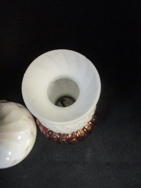 Hobnail Pattern 8 1/2" Oil Lamp, Milkglass 13" Oil Lamp - 3