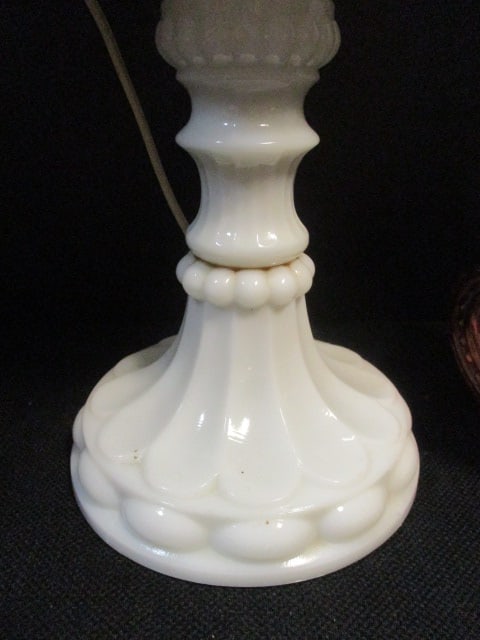 Hobnail Pattern 8 1/2" Oil Lamp, Milkglass 13" Oil Lamp - 4