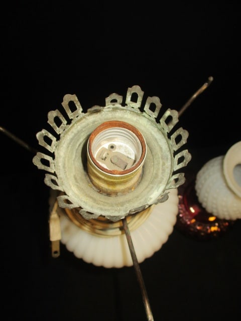 Hobnail Pattern 8 1/2" Oil Lamp, Milkglass 13" Oil Lamp - 6