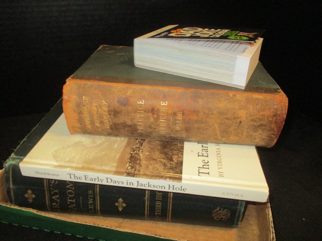 Books-The Principles and Practice of Medicine 1900, Gray's: Anatomy of the Human Body 1936, Early Days in Jackson Hole 1997, 2026 Not Another Dad Joke Calendar (see all pictures)