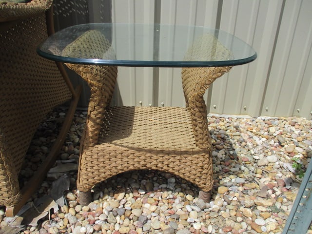 Lloyd Loom Woven Resing Indoor/Outdoor Flared Arm Rocker and Glass Top Side Table - 10