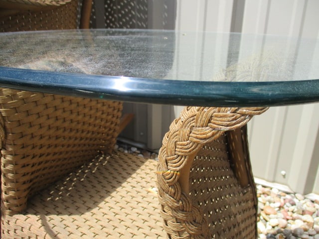 Lloyd Loom Woven Resing Indoor/Outdoor Flared Arm Rocker and Glass Top Side Table - 13