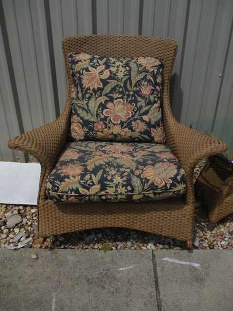 Lloyd Loom Woven Resing Indoor/Outdoor Flared Arm Rocker and Glass Top Side Table - 2