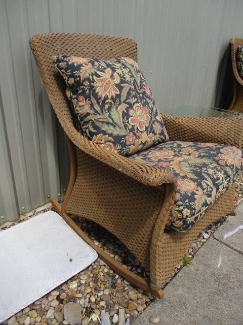 Lloyd Loom Woven Resing Indoor/Outdoor Flared Arm Rocker and Glass Top Side Table - 3