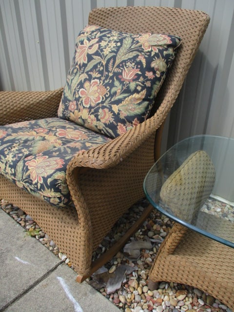Lloyd Loom Woven Resing Indoor/Outdoor Flared Arm Rocker and Glass Top Side Table - 4