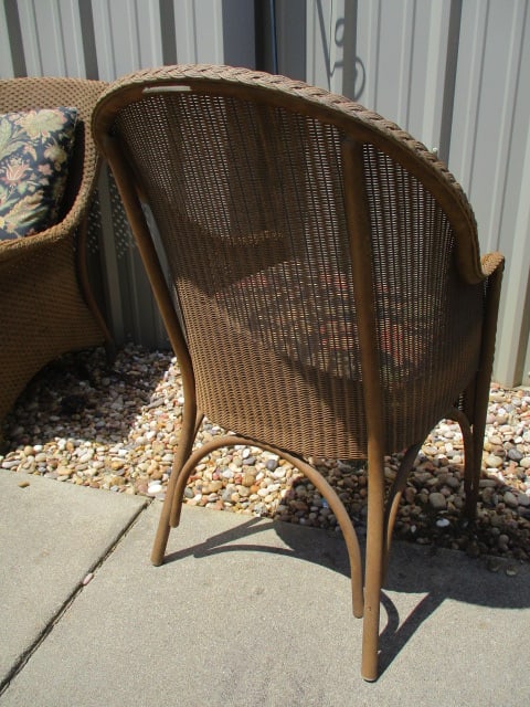 Lloyd Loom Woven Resing Indoor/Outdoor Round Table and Pair of Barrel Back Arm Chairs - 10