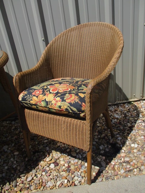 Lloyd Loom Woven Resing Indoor/Outdoor Round Table and Pair of Barrel Back Arm Chairs - 12