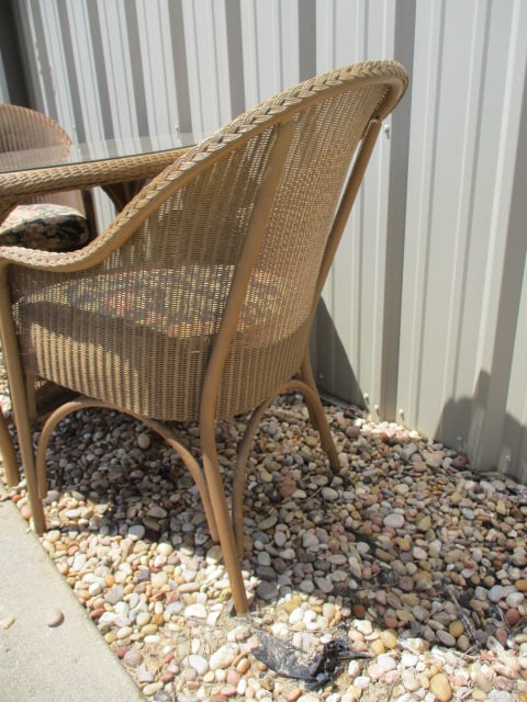 Lloyd Loom Woven Resing Indoor/Outdoor Round Table and Pair of Barrel Back Arm Chairs - 14