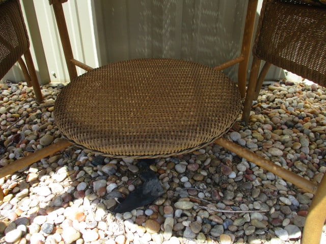 Lloyd Loom Woven Resing Indoor/Outdoor Round Table and Pair of Barrel Back Arm Chairs - 4