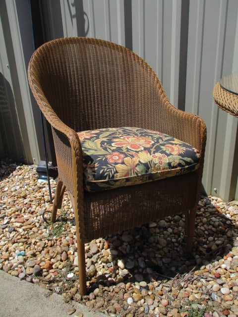 Lloyd Loom Woven Resing Indoor/Outdoor Round Table and Pair of Barrel Back Arm Chairs - 6