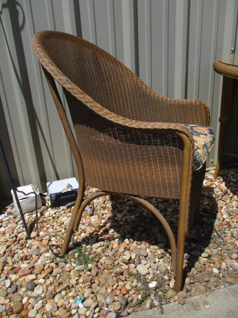 Lloyd Loom Woven Resing Indoor/Outdoor Round Table and Pair of Barrel Back Arm Chairs - 7