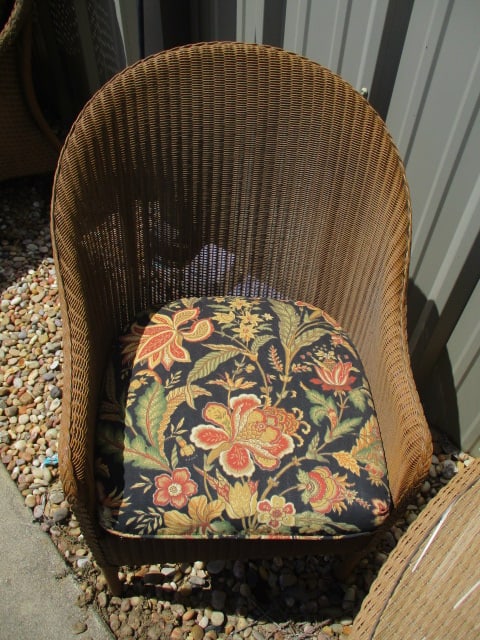 Lloyd Loom Woven Resing Indoor/Outdoor Round Table and Pair of Barrel Back Arm Chairs - 8
