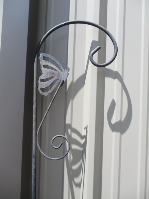 Wrought Iron Shepherd Hook with Butterfly Design: 76"h, Local Pickup Only