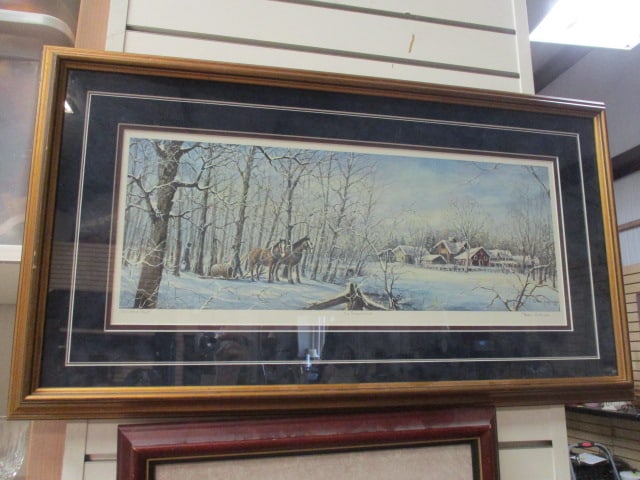 Framed and Matted Peter Robson Limited Edition Artist Proof "The Sugar Bush" Print with COA: Pencil Signed and Numbered 10/65 Artist Proof with COA and Artist Bio on back, Framed and matted 30 1/2" x 17", Local Pickup Only