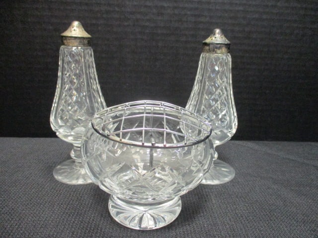Bristol Crystal Footed Bowl Vase with Flower Frog and Pair of Waterford Crystal (1 of 10)