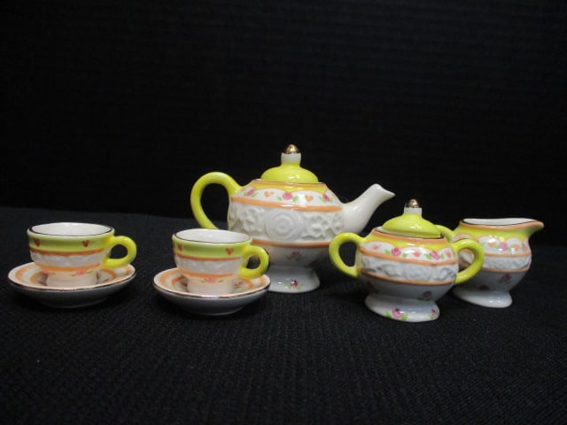 Handpainted Miniature Porcelain Tea Set: .