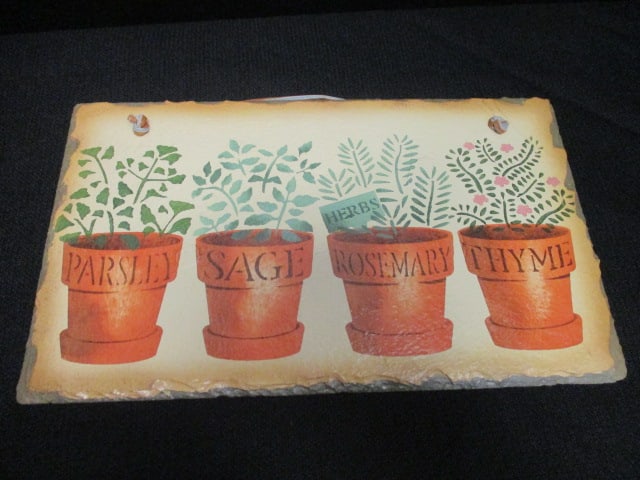 Handpainted Herb Garden Slate Plaque: 11 3/4" x 7"