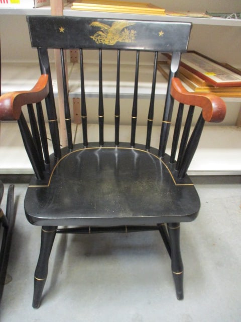Nichols & Stone Co. 2 Tone Patriotic Series Spindle Back Arm Chair: 22"w, No. 805-114, some finish wear on arms, Local Pickup Only