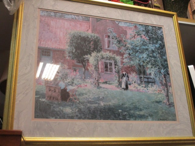 Framed and Matted Gari Melchers "The Unpretentious Garaden" Impressionist Style Print: 37 1/2" x 32 1/2", Local Pickup Only