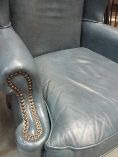 Classic Lather Furniture Co. Blue Leather Wingback Armchair with Nail Heads - 3