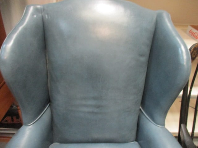Classic Lather Furniture Co. Blue Leather Wingback Armchair with Nail Heads - 6
