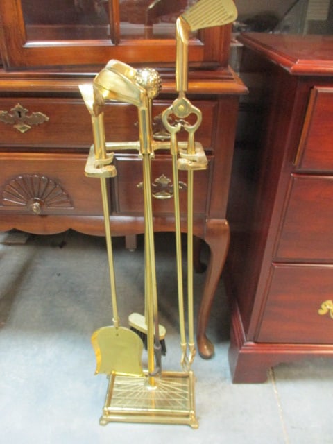 Brass Golf Club Head Fire Place Set: approx. 33"h, Local Pickup Only