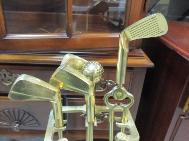 Brass Golf Club Head Fire Place Set - 2