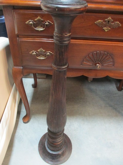 Reeded Turned Wood Floor Pillar Candle Holder: 31 1/4"h, Local Pickup Only