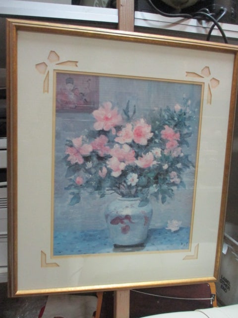 Framed and Matted "Bouquet d'Azalees Roses" Impressionist Style Still Life Print by Marcel Dyf: 26" x 29 1/4", Local Pickup Only