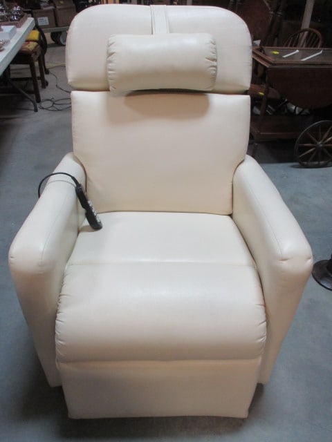 Relax the Back Zero Gravity Lift Chair with Heat and Vibration Upgrade: Model PR126, Size Medium, Cream color faux leather, has owner's manual, Reclining and lifting portion work great! Heat and vibrating are untested due to missing power supply. Consigner is trying to