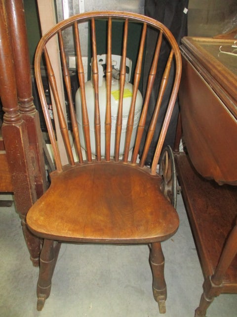 Antique Victorian Style Armless Spindle Back Sewing Rocker: 16 3/4"w, some finish wear, repaired crack on curve of back-see pictures and preview, Local Pickup Only